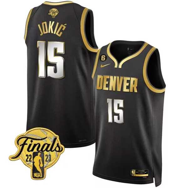 Mens Denver Nuggets #15 Nikola Jokic Black 2023 Finals Collection With NO.6 Patch Stitched Basketball Jersey Dzhi